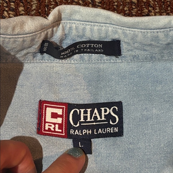 Vintage Chaps Ralph Lauren men’s short sleeve light wash denim Button-Down Shirt - Picture 4 of 12